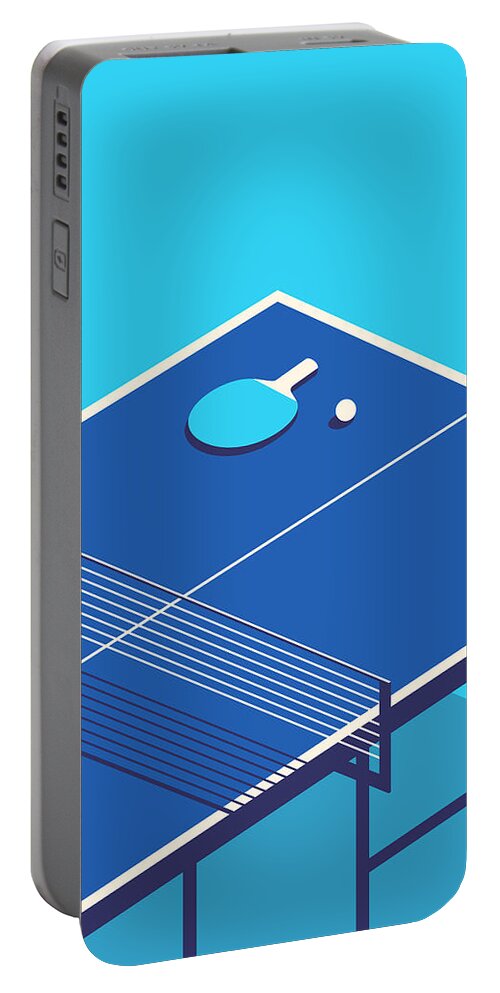 Table Portable Battery Charger featuring the digital art Table Tennis Table Isometric - Cyan by Organic Synthesis