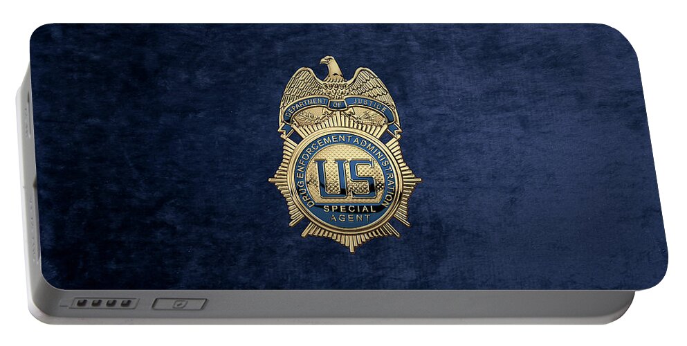  ‘law Enforcement Insignia & Heraldry’ Collection By Serge Averbukh Portable Battery Charger featuring the digital art Drug Enforcement Administration - D E A Special Agent Badge over Blue Velvet by Serge Averbukh
