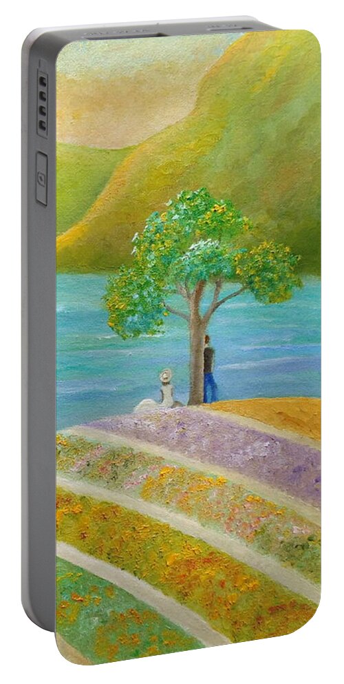 Mountains Portable Battery Charger featuring the painting That Confident Hush by Angeles M Pomata