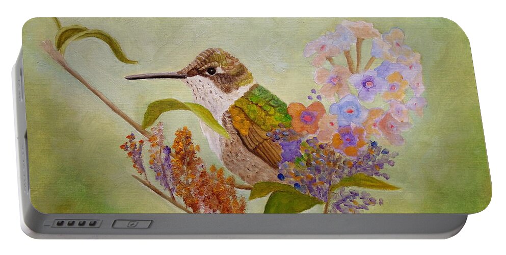 Hummingbird Portable Battery Charger featuring the painting Ruby Sweetheart by Angeles M Pomata