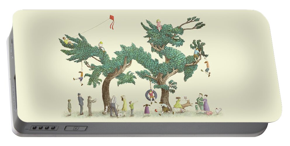 Dragon Portable Battery Charger featuring the drawing The Dragon Tree by Eric Fan