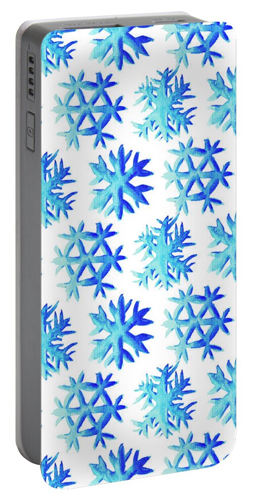 Pattern Portable Battery Charger featuring the digital art Blue Watercolor Snowflakes Pattern by Boriana Giormova