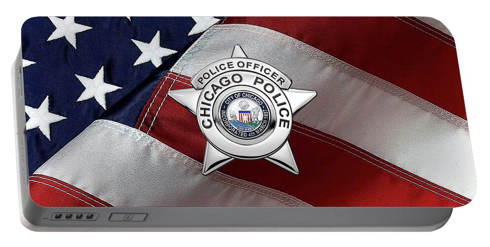  ‘law Enforcement Insignia & Heraldry’ Collection By Serge Averbukh Portable Battery Charger featuring the digital art Chicago Police Department Badge - C P D  Police Officer Star over American Flag by Serge Averbukh
