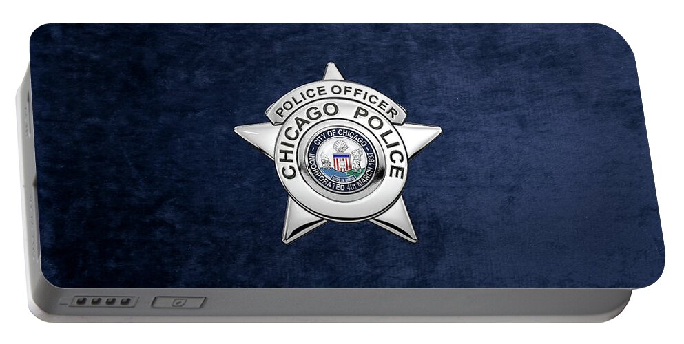  ‘law Enforcement Insignia & Heraldry’ Collection By Serge Averbukh Portable Battery Charger featuring the digital art Chicago Police Department Badge - C P D  Police Officer Star over Blue Velvet by Serge Averbukh