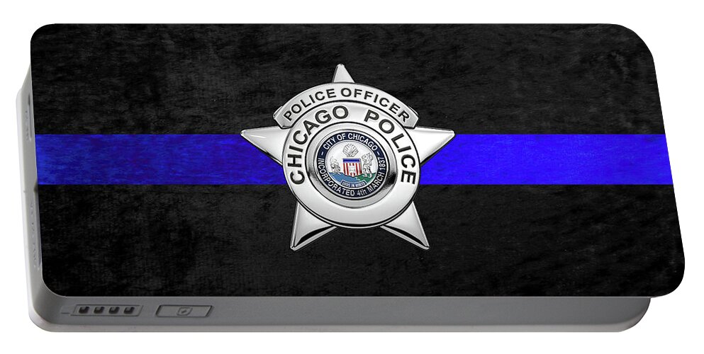  ‘law Enforcement Insignia & Heraldry’ Collection By Serge Averbukh Portable Battery Charger featuring the digital art Chicago Police Department Badge - C P D  Police Officer Star over The Thin Blue Line by Serge Averbukh