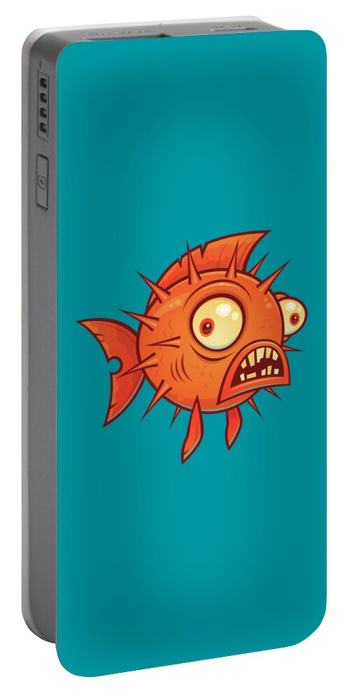 Pufferfish Portable Battery Charger featuring the digital art Pufferfish by John Schwegel