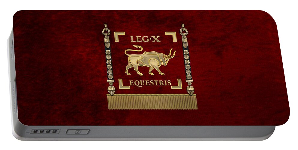 ‘rome’ Collection By Serge Averbukh Portable Battery Charger featuring the digital art Standard of the 10th Mounted Legion - Vexillum of Legio X Equestris by Serge Averbukh