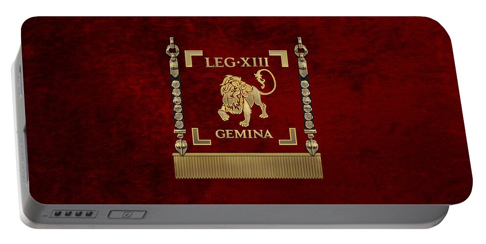 ‘rome’ Collection By Serge Averbukh Portable Battery Charger featuring the digital art Standard of the 13th Legion Geminia - Vexillum of 13th Twin Legion by Serge Averbukh