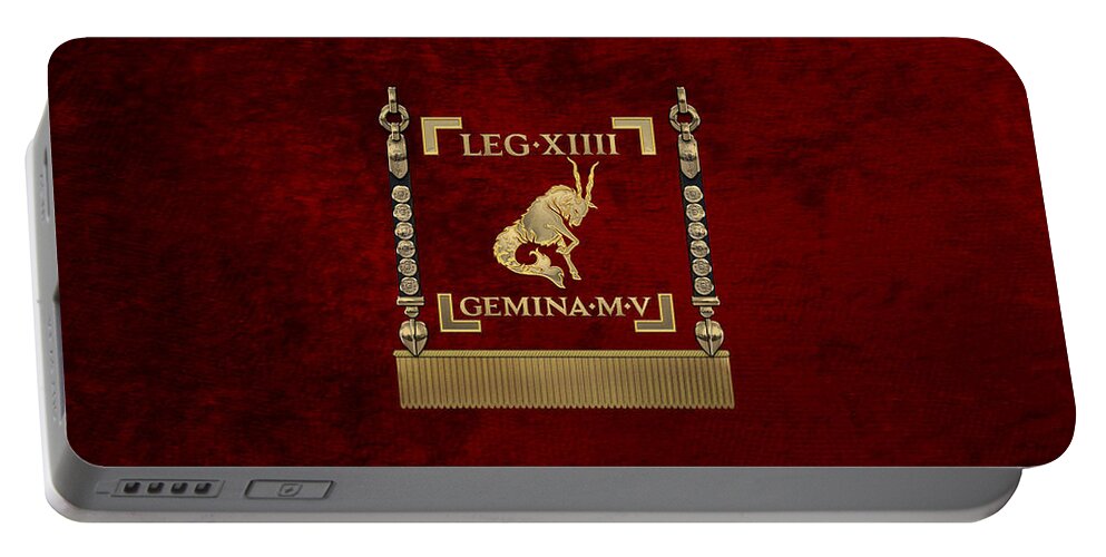 ‘rome’ Collection By Serge Averbukh Portable Battery Charger featuring the digital art Standard of the 14th Legion Gemina - Vexillum of The Twinned Fourteenth Legion Gemina Martia Victrix by Serge Averbukh
