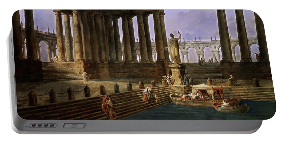The Landing Place Portable Battery Charger featuring the painting The Landing Place by Hubert Robert by Rolando Burbon