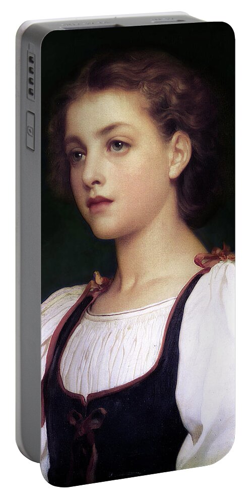 Biondina Portable Battery Charger featuring the digital art Biondina by Lord Frederic Leighton by Rolando Burbon