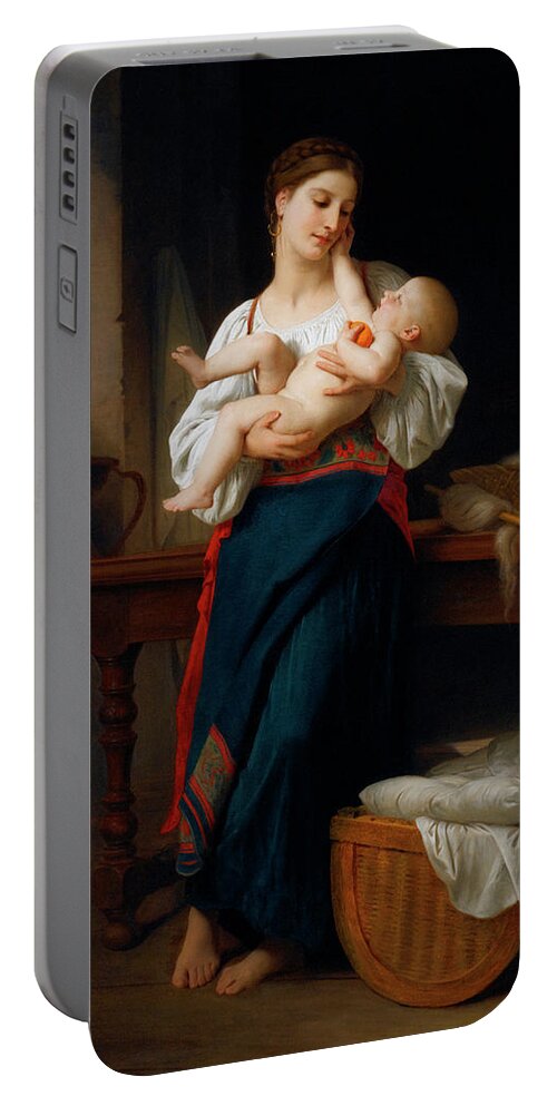 Mother And Child Portable Battery Charger featuring the painting Mother and Child by William Adolphe Bouguereau by Rolando Burbon
