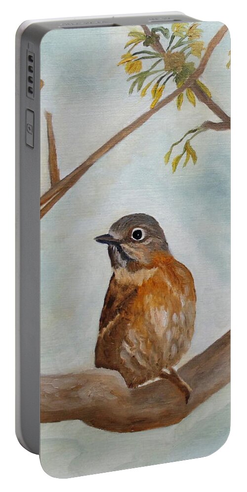 Bluebird Portable Battery Charger featuring the painting First Signs Of Spring by Angeles M Pomata