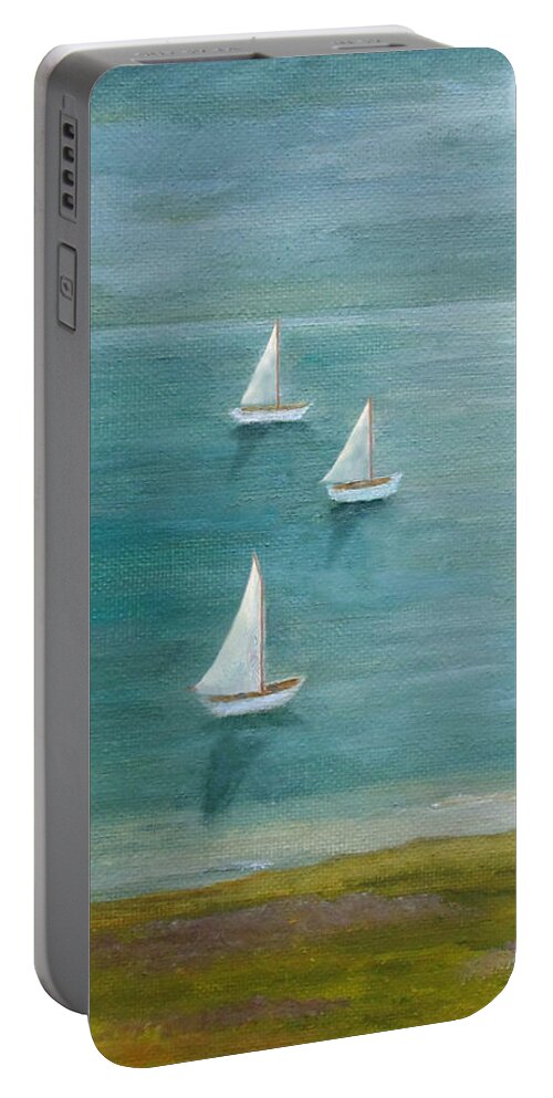 Sailboat Portable Battery Charger featuring the painting Under The Moonglade by Angeles M Pomata