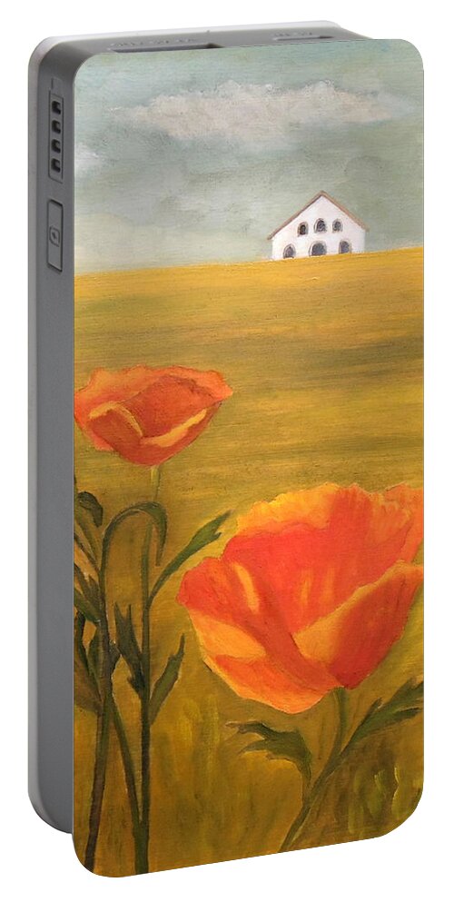 Poppies Portable Battery Charger featuring the painting Springtime Storm by Angeles M Pomata