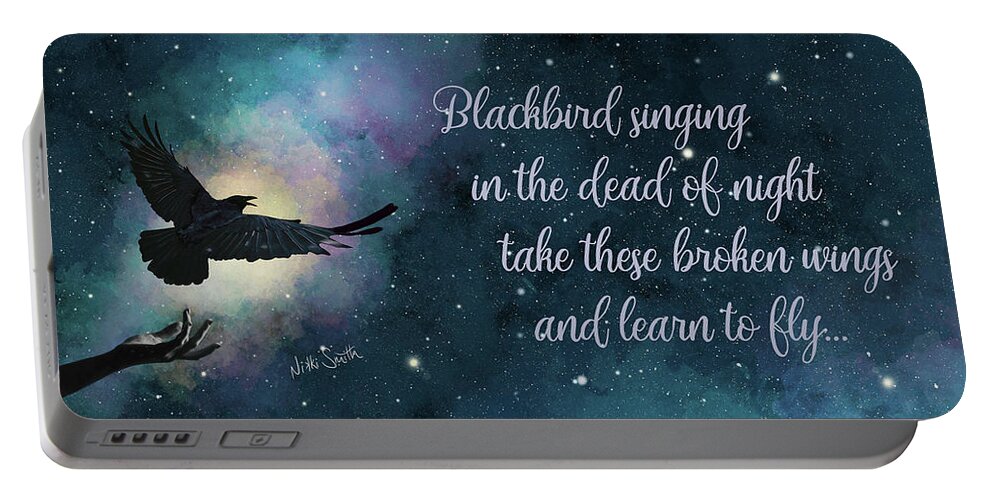 The Beatles Portable Battery Charger featuring the digital art Blackbird Singing With Lyrics by Nikki Marie Smith