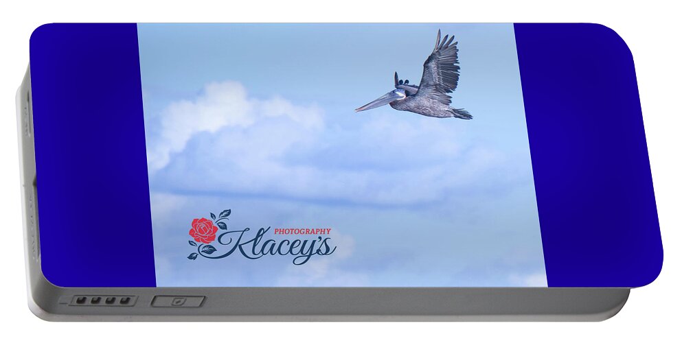 Clearwater Portable Battery Charger featuring the digital art Pelican Fly Fishing by Linda Ritlinger