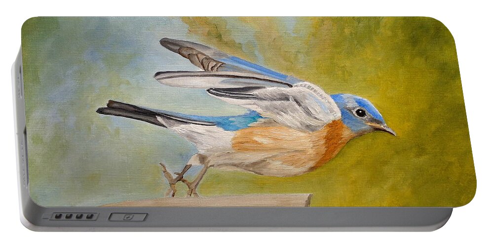 Bluebird Portable Battery Charger featuring the painting Takeoff Maneuver by Angeles M Pomata