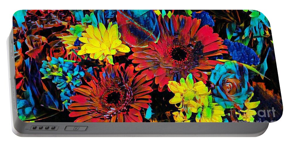 Colorful Portable Battery Charger featuring the mixed media Arty flowers by Steven Wills