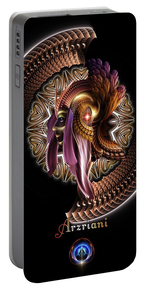 Asteroidday Portable Battery Charger featuring the digital art Arzriani The Golden Empress Fractal Portrait by Rolando Burbon