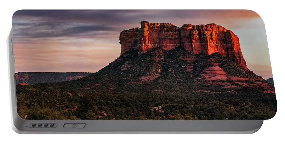 Sedona Portable Battery Charger featuring the photograph As The Sun Sets On Courthouse Butte by Saija Lehtonen