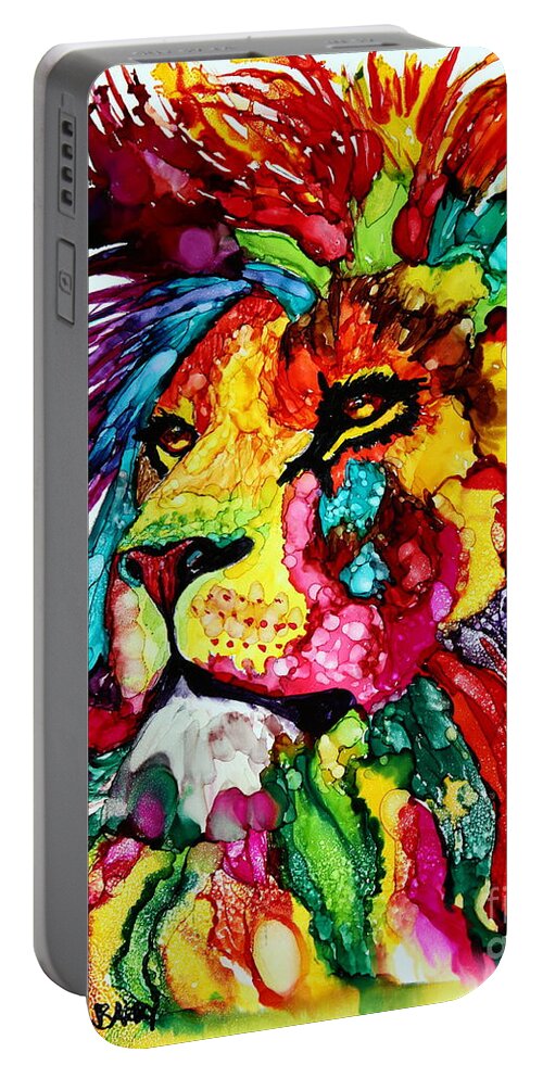 Lion Portable Battery Charger featuring the painting Aslan by Maria Barry