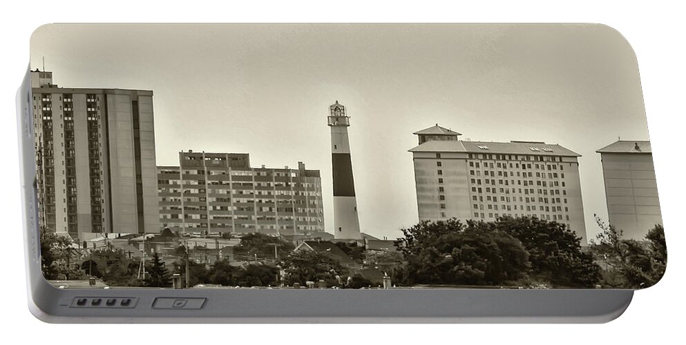 Atlantic Portable Battery Charger featuring the photograph Atlantic City - Absecon Lighthouse - in Sepia by Bill Cannon