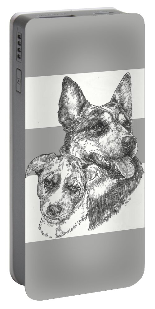 Herding Group Portable Battery Charger featuring the drawing Australian Cattle Dog and Pup by Barbara Keith