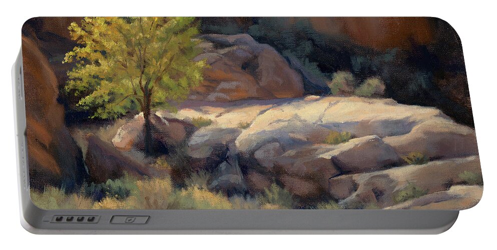 Western Landscape Portable Battery Charger featuring the painting Autumn Ablaze by Sandy Fisher