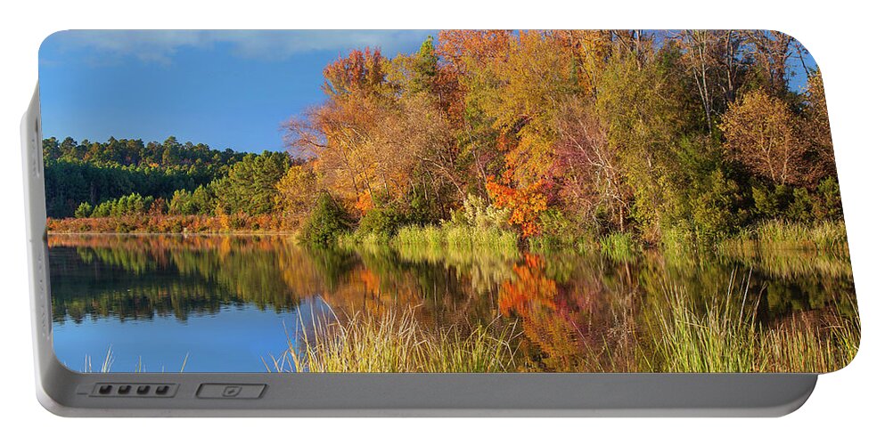 00544899 Portable Battery Charger featuring the photograph Autumn Along Lake, Tyler State Park, Texas by Tim Fitzharris