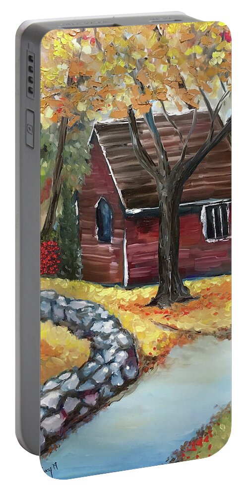 Barn Portable Battery Charger featuring the painting Autumn Barn by Roxy Rich