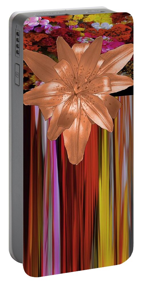 Autumn Portable Battery Charger featuring the mixed media Autumn Copper Lily Floral Design by Delynn Addams