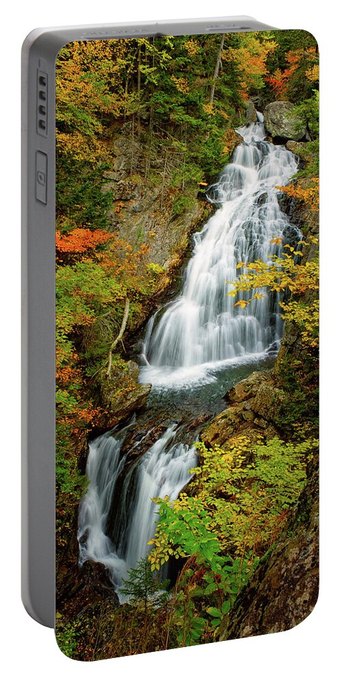 Crystal Cascade Portable Battery Charger featuring the photograph Autumn Falls, Crystal Cascade by Jeff Sinon