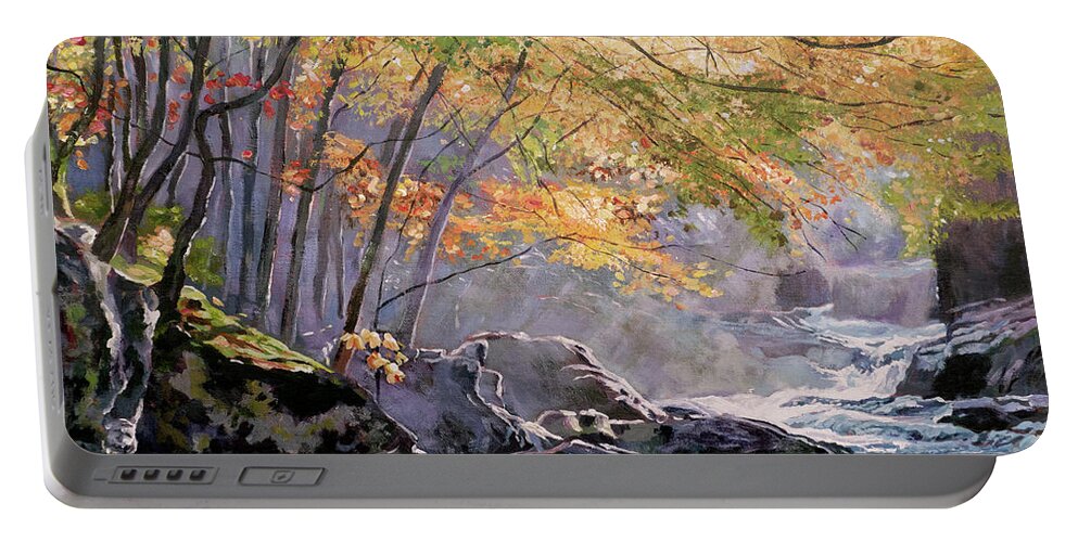 Landscape Portable Battery Charger featuring the painting Autumn Glen by David Lloyd Glover