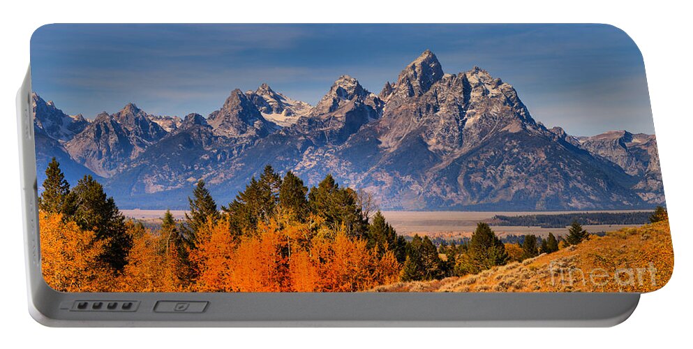 Grand Teton Portable Battery Charger featuring the photograph Autumn Gold In The Tetons by Adam Jewell