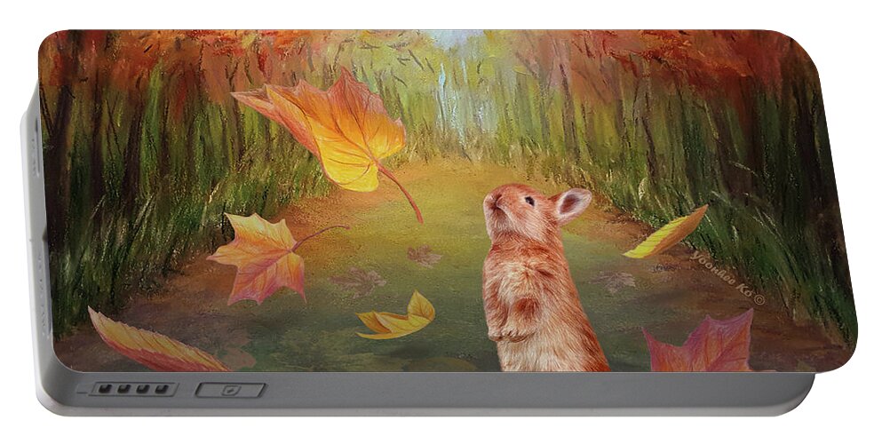 Fall Portable Battery Charger featuring the mixed media Autumn Leaves by Yoonhee Ko