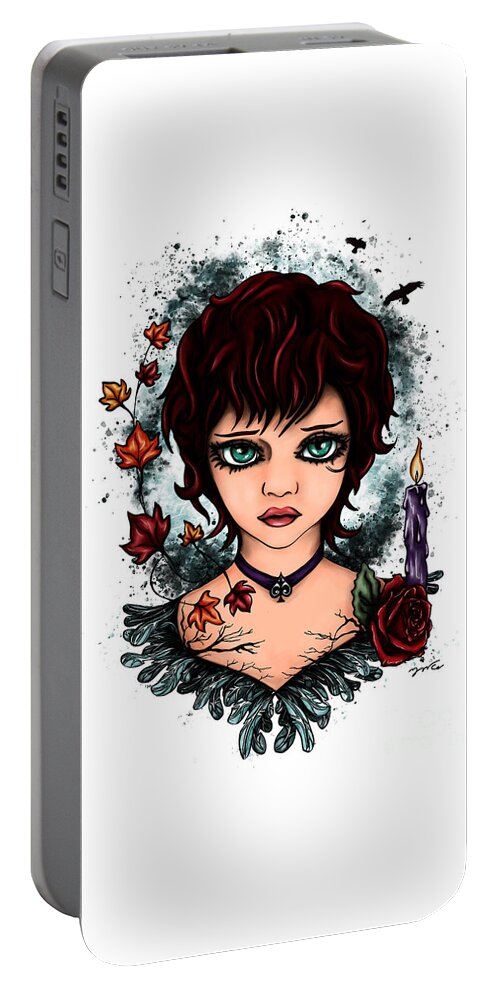 Semi-realistic Portrait Portable Battery Charger featuring the painting Semi-realistic witchy girl portrait, autumn girl by Nadia CHEVREL