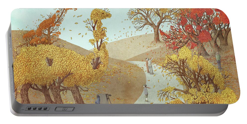 Autumn Portable Battery Charger featuring the drawing Autumn Park by Eric Fan