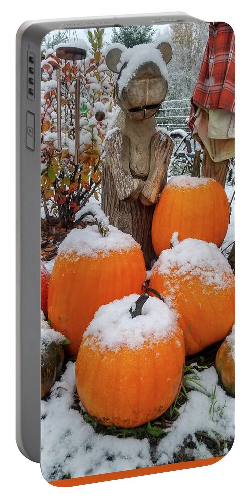 Pumpkin Portable Battery Charger featuring the photograph Autumn Snow Bear by Brook Burling