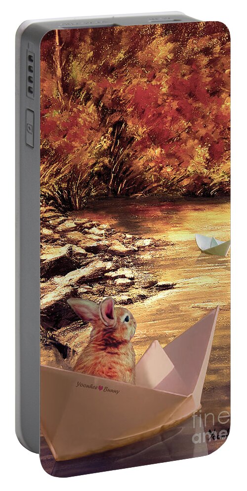 Autumn Portable Battery Charger featuring the mixed media Autumn Voyage by Yoonhee Ko