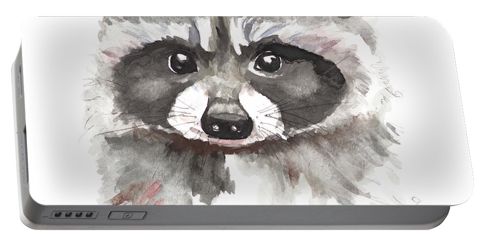 Baby Portable Battery Charger featuring the painting Baby Raccoon by Patricia Pinto