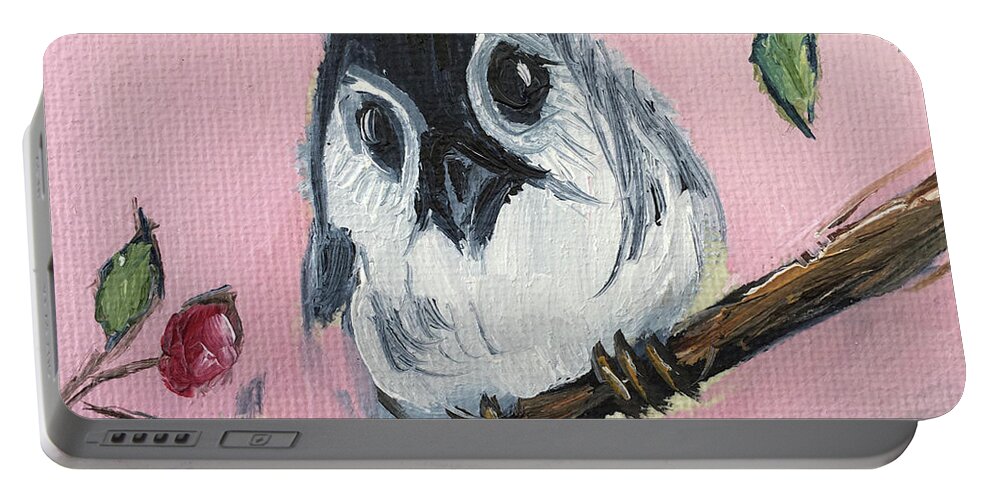 Titmouse Portable Battery Charger featuring the painting Baby Tufted Tit Mouse by Roxy Rich