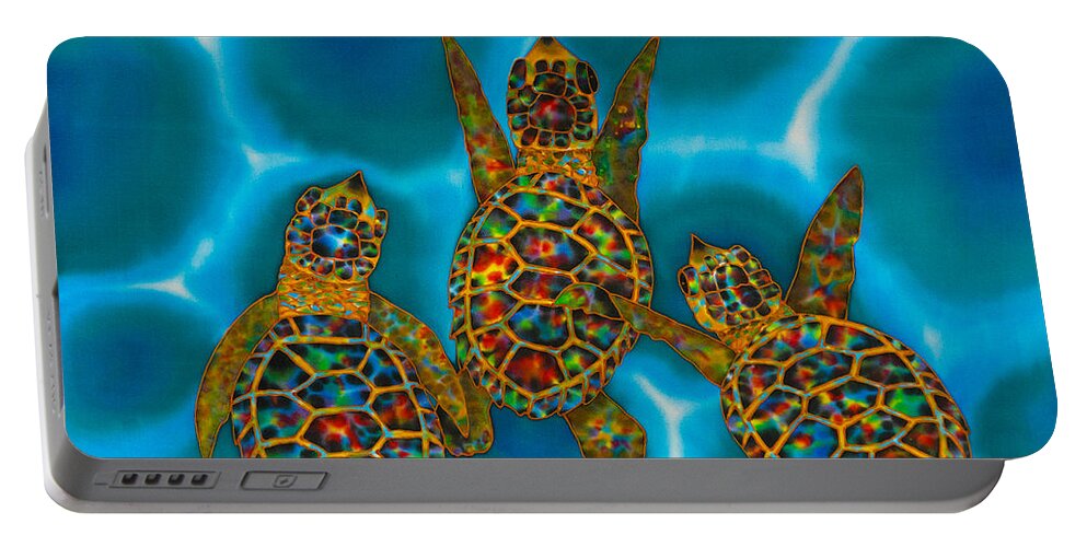 Sea Turtle Portable Battery Charger featuring the painting Baby turtles by Daniel Jean-Baptiste