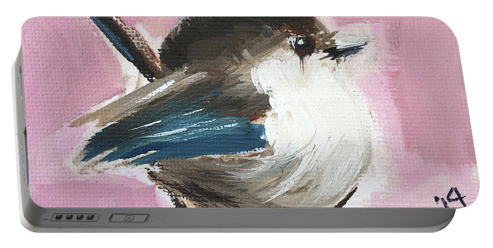 Wren Portable Battery Charger featuring the painting Baby Wren by Roxy Rich