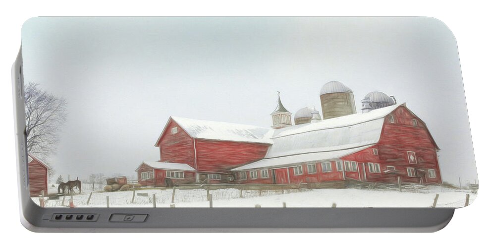 Barn Portable Battery Charger featuring the digital art Back Road Barn by Sharon Batdorf