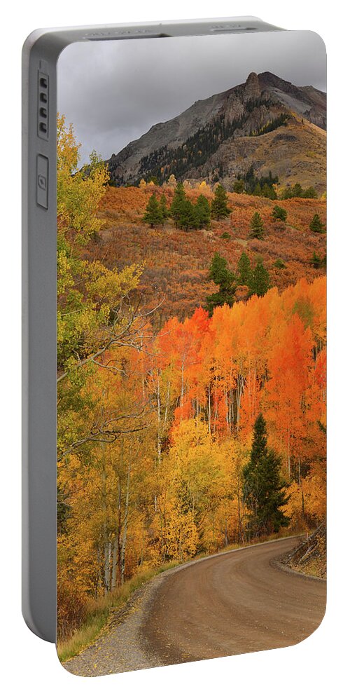Colorado Portable Battery Charger featuring the photograph Backroad Fall Colors near Telluride CO by Ray Mathis
