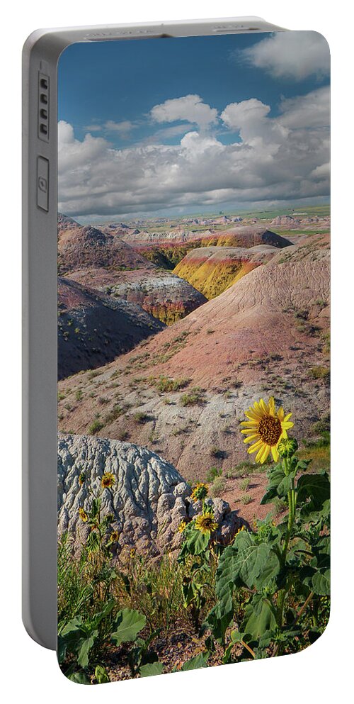 South Dakota Badlands Portable Battery Charger featuring the photograph Badlands Sunflower - Vertical by Patti Deters