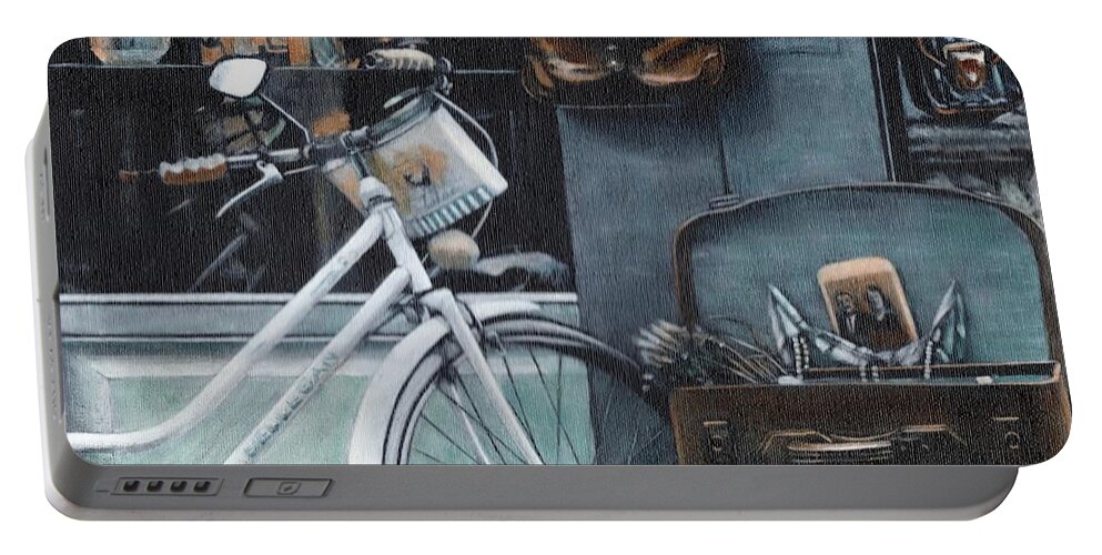Bicycle Portable Battery Charger featuring the painting Bagging a bargain by John Neeve