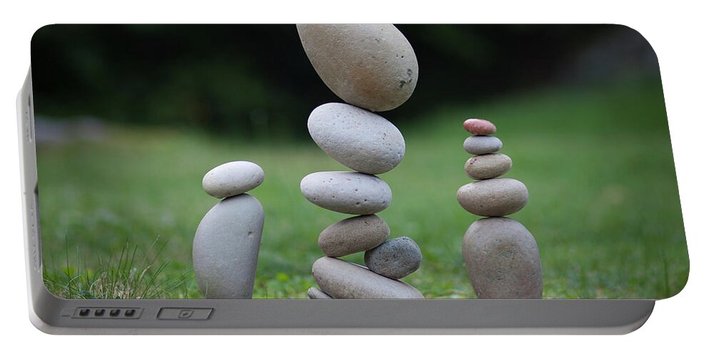 Meditation Zen Yoga Mindfulness Stones Nature Land Art Balancing Sweden Portable Battery Charger featuring the sculpture Balancing art #35 by Pontus Jansson