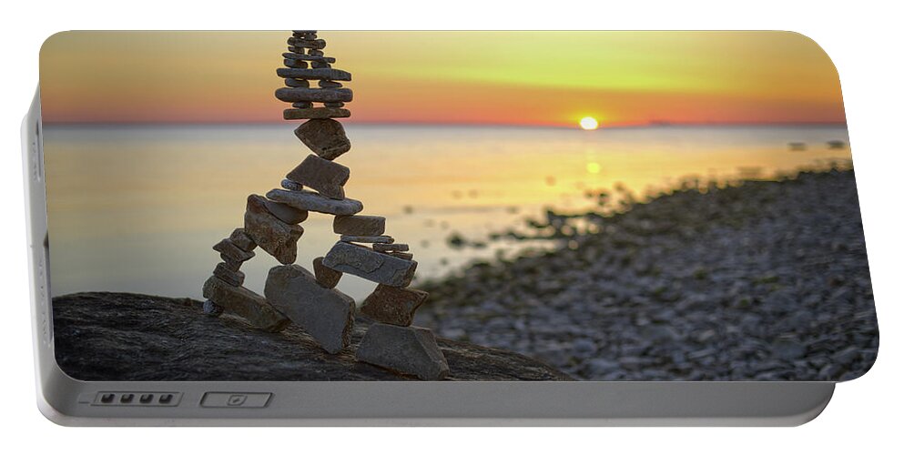 Meditation Zen Yoga Mindfulness Stones Nature Land Art Balancing Sweden Portable Battery Charger featuring the sculpture Balancing art #66 by Pontus Jansson